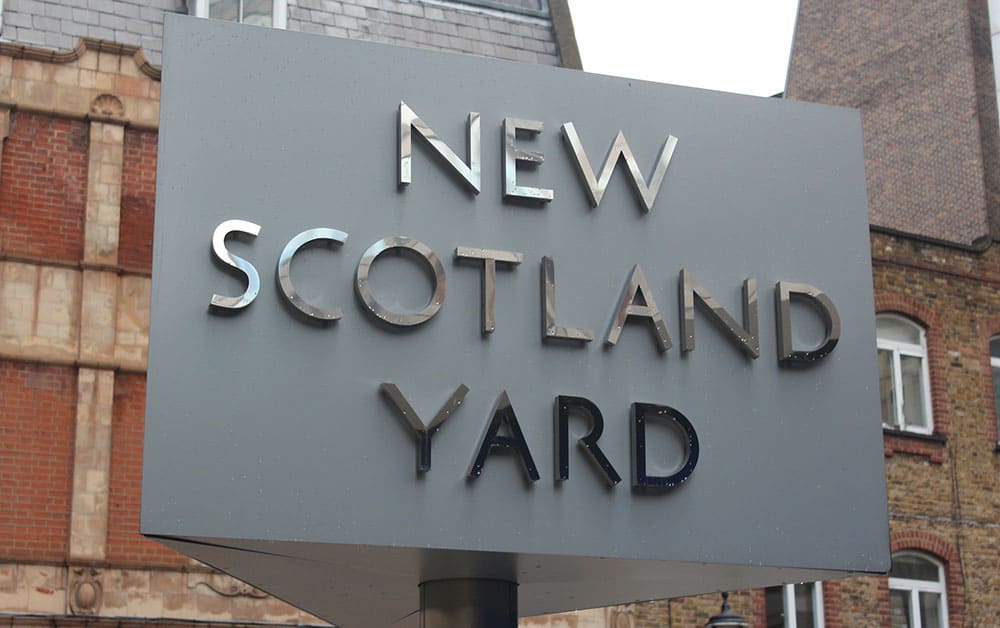 Scotland Yard sign for police and trading standards