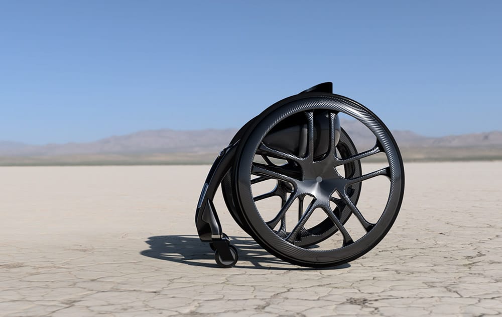 Phoenix AI wheelchair sideways view in desert