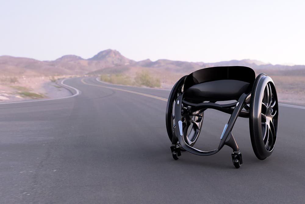 Phoenix AI lightweight wheelchair in Nevada desert