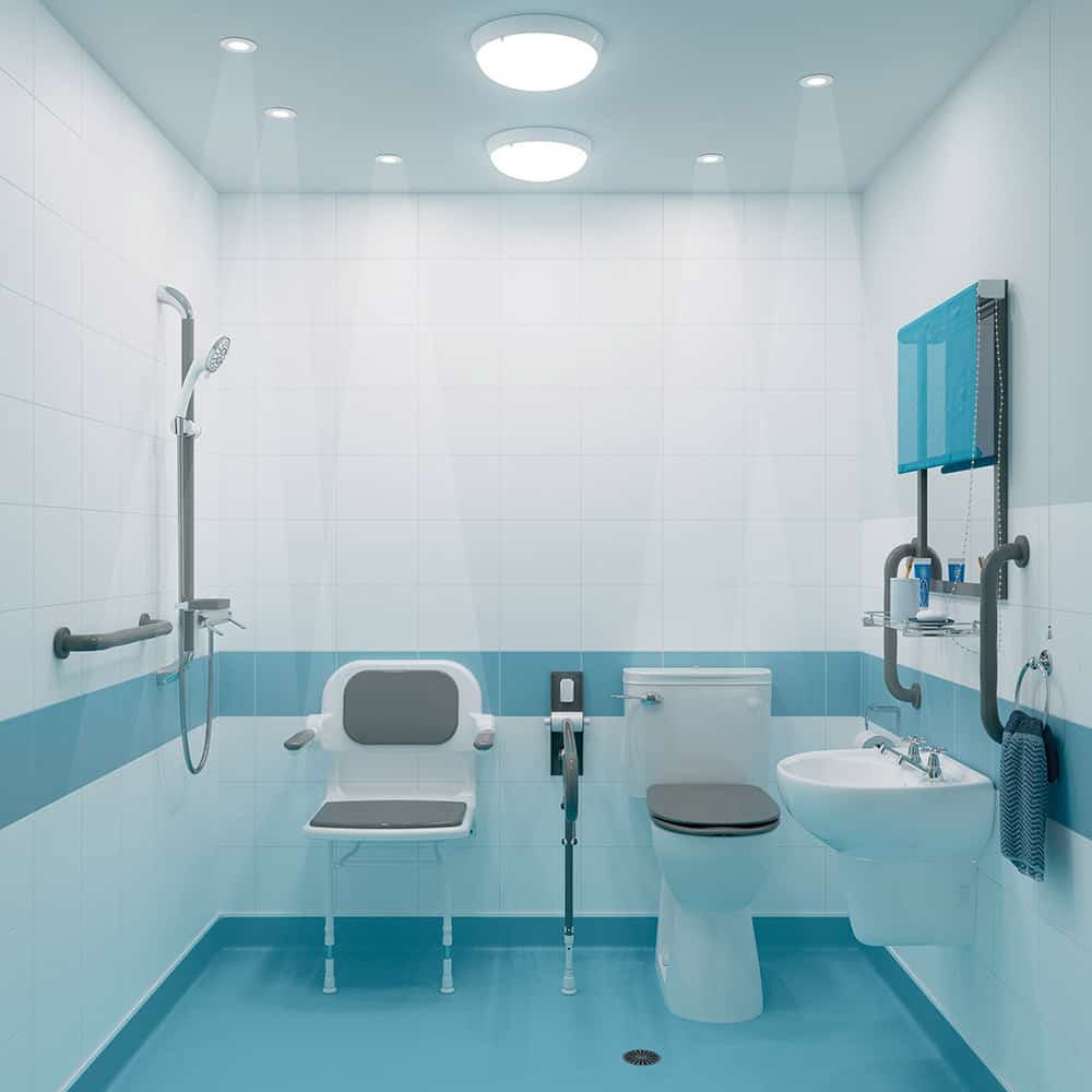 Accessible bathroom with AKW’s task focused lighting image
