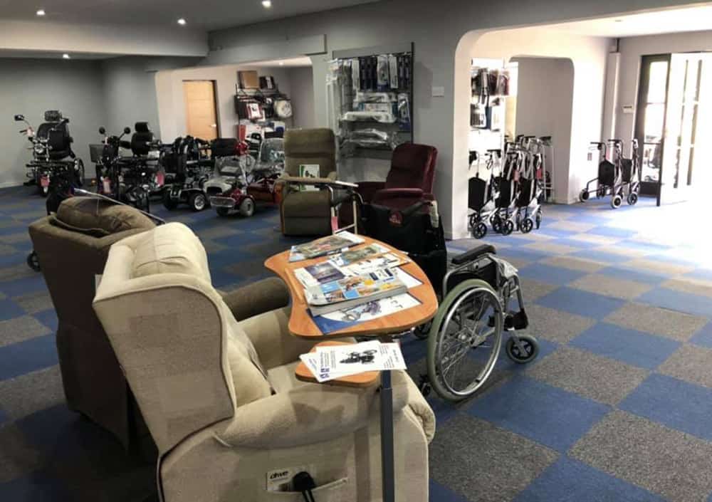Mobility Scooters UK The Mobility Shop Ferndown Showrrom with specialist seating and wheelchairs