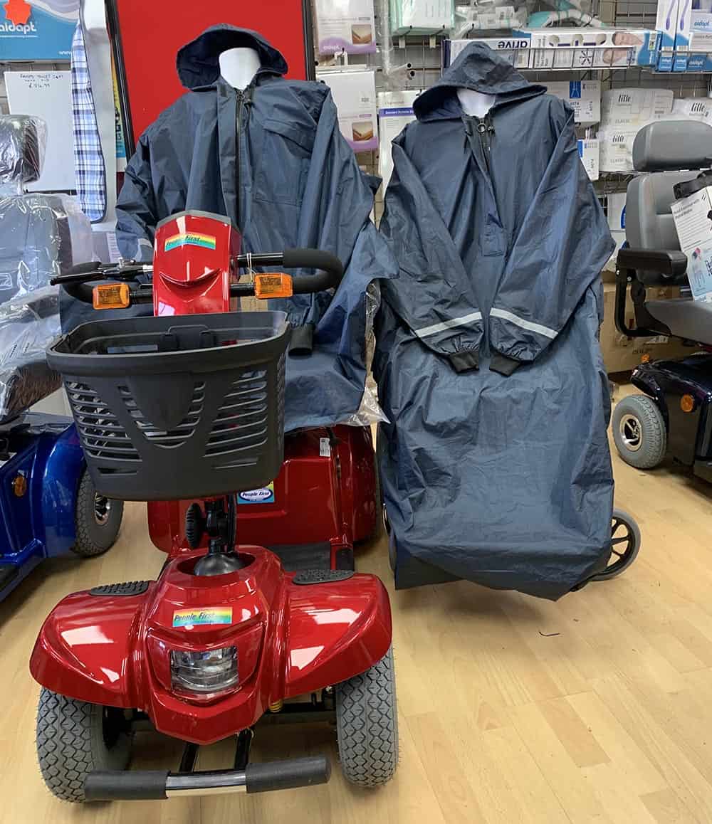 Wheely mac on scooter in People First Mobility store
