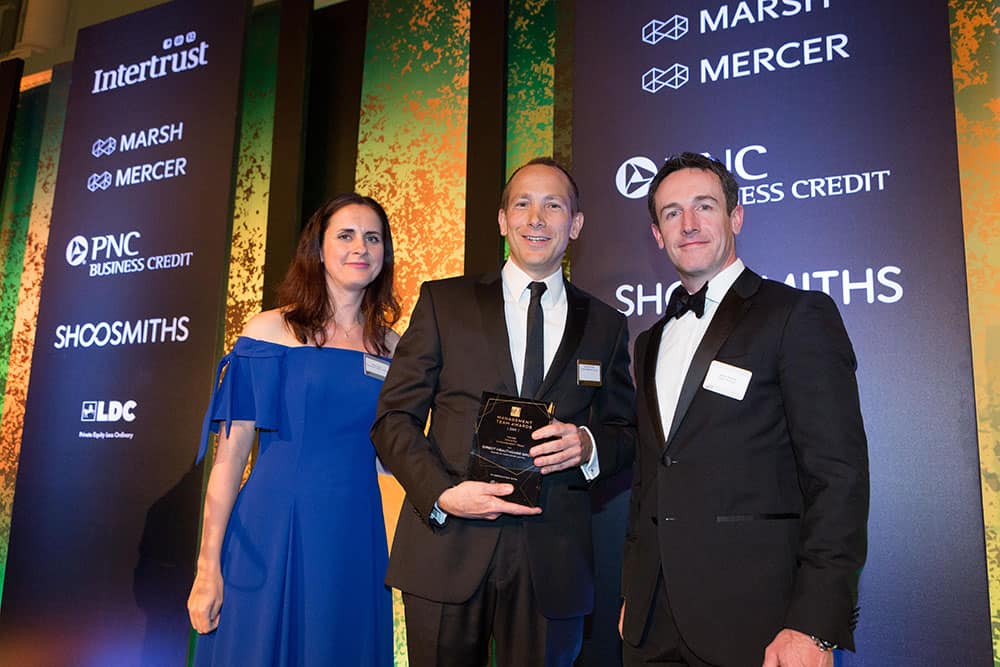 Robert Brodie, CFO, collecting award on behalf of Direct Healthcare Group at BVCA Management Team Awards 2019