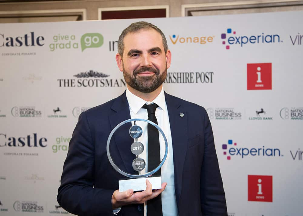 Lachlan Faulkner, Stiltz Co-Founder and Chief Commercial Officer with the 2019 Lloyds Bank Exporter of the Year Award.