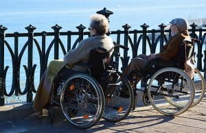 couple wheelchair seaside