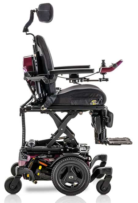 Quantum Stretto powechair side on view with iLevel in Sugar Plum