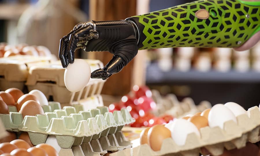 prosthetic hand ottobock picking up egg