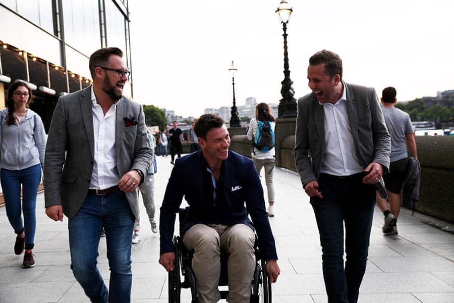 360 Wheelchairs Ryan Hirst walking with colleagues