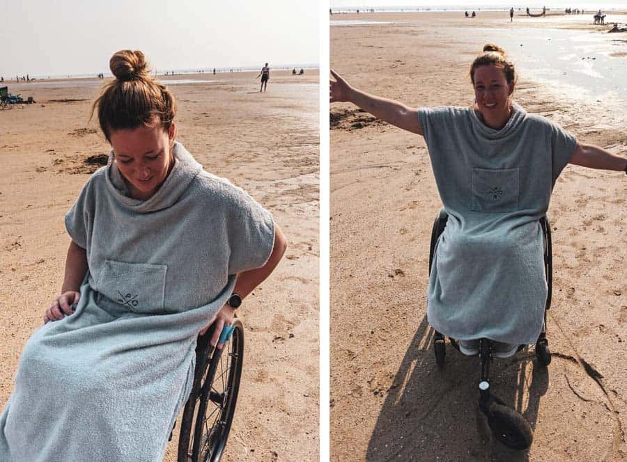 MOXSE WAVES wheelchair adapted towel in use