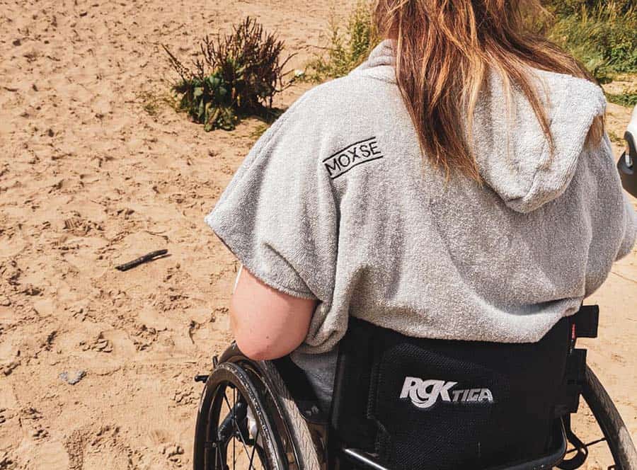 MOXSE WAVES wheelchair adapted towel on the beach