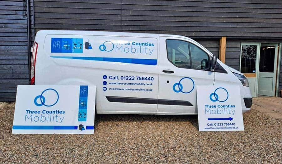 Three Counties Mobility van outside store