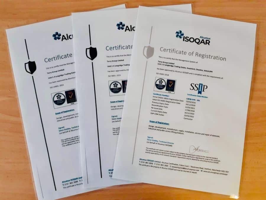 Terry Lifts ISO certificates