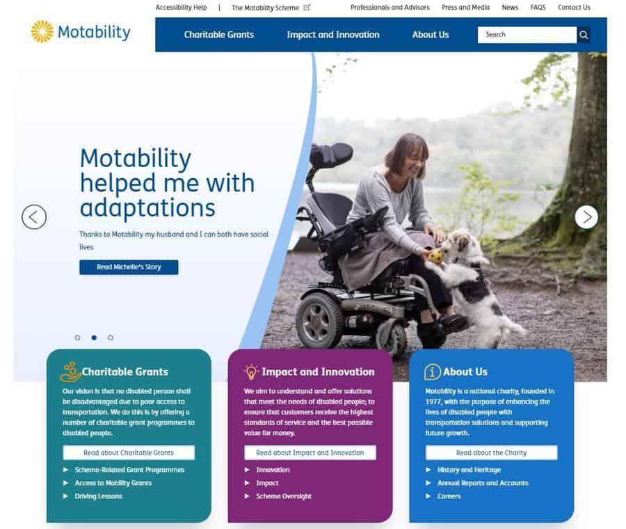 Motability's new website homepage