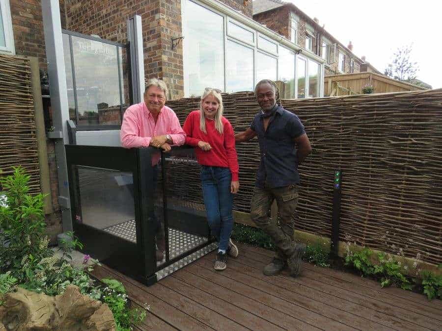 L-R: Alan Titchmarsh; Katie Rushworth and Danny Clarke. www.terrylifts.co.uk