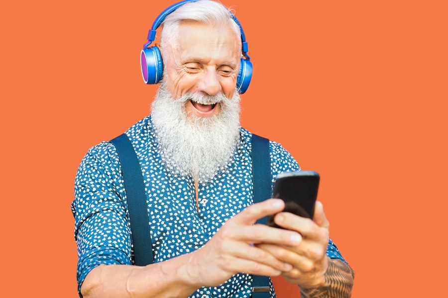 Older man using smartphone