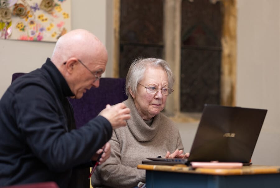 Elderly accessing computer, social media