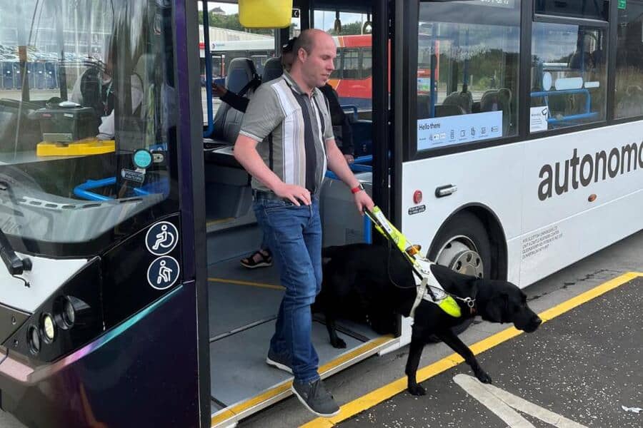 Stuart Beveridge made the journey across the Forth on Stagecoach's self-driving bus to test a new mobility device. (Image: Seescape)