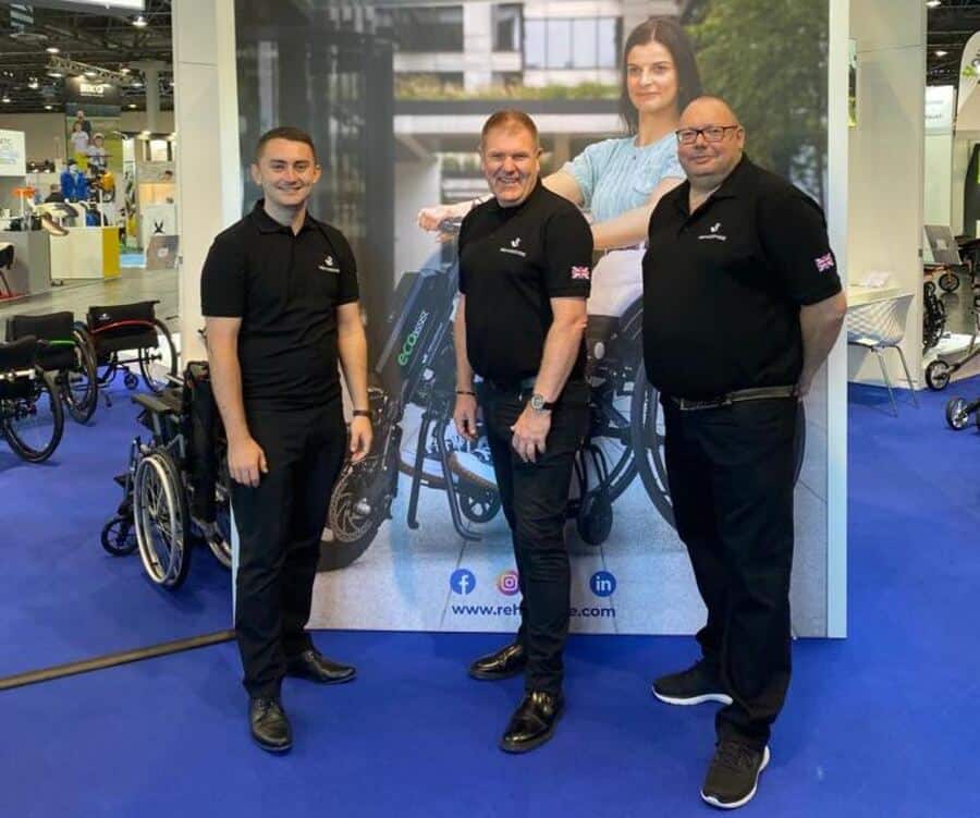 Left to right Jordan Day, Ian Harvey and Lee French on the Rehasense stand at Rehacare.