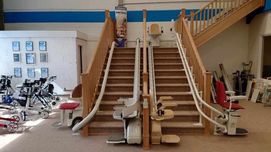 A selection of stairlifts on display. Stairlift Solutions NI